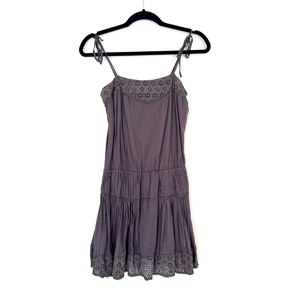 Tara Jarmon for Target Gray Cotton Dress with Eyelet Detail and Smock Waist